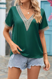 V Neck Lace Edge Silky Top