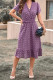 Plain Jacquard Spot V Neck Frilled Midi Dress