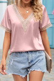 V Neck Lace Edge Silky Top