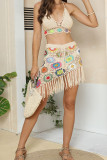Irregular Tassle Hem Crochet Flowers 2PCS Bikini Set