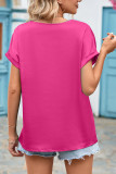 V Neck Lace Edge Fold Cuff Silky Top