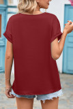 V Neck Lace Edge Fold Cuff Silky Top
