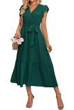 V Neck Lace Edge Swiss Dot Maxi Dress