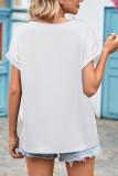 V Neck Lace Edge Fold Cuff Silky Top