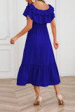 Plain Off Shoulder Ruffles Maxi Dress With Sash