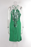 Plain Knit Halter Out Backless Cover Up Beach Dress