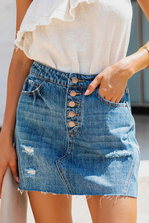 Button Up Ripped Denim Short Dress