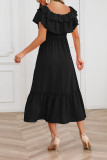 Plain Off Shoulder Ruffles Maxi Dress With Sash