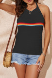 Rainbow Striped Splicing Backless Halter Knit Tank Top