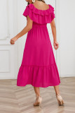 Plain Off Shoulder Ruffles Maxi Dress With Sash