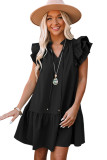 Black Tiered Ruffled Sleeves Mini Dress with Pockets