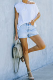 Distressed Ripped Rolled Hem Denim Shorts