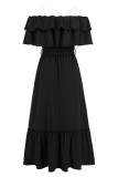 Plain Off Shoulder Ruffles Maxi Dress With Sash