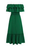 Plain Off Shoulder Ruffles Maxi Dress With Sash