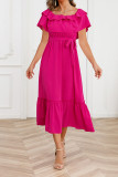 Plain Off Shoulder Ruffles Maxi Dress With Sash