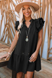 Black Tiered Ruffled Sleeves Mini Dress with Pockets