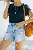 Sky Blue High Waist Distressed Washed Denim Shorts