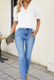 V Neck Puff Sleeves Plain Top