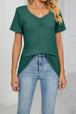 Plain V Neck Ruched Basic Top