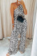 Leopard Print Slant One Shoulder Loose Jumpsuit