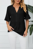 Plain V Neck Ruffles Flare Sleeves Top