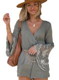 Surplice V Neck Floral Bell Sleeve Romper