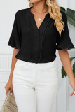 Plain V Neck Ruffles Flare Sleeves Top