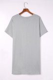 Gray Side Pockets Short Sleeve Tunic Top