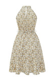 Twisted High Collar Hollow Out Sleeveless Floral Dress
