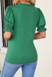 V Neck Puff Sleeves Plain Top