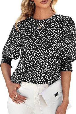 Puff Half Sleeves Printing Chiffon Blouse