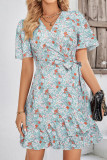 Wrap V Neck Side Sash Vintage Floral Dress