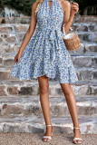 Twisted High Collar Hollow Out Sleeveless Floral Dress