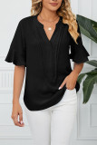 Plain V Neck Ruffles Flare Sleeves Top