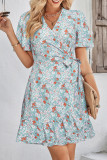 Wrap V Neck Side Sash Vintage Floral Dress