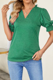 V Neck Puff Sleeves Plain Top