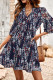 V Neck Buttoned Down High Waist Floral Dress