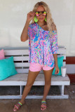 Sky Blue Loose Painted Floral Tee