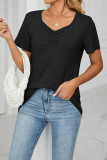 Plain V Neck Ruched Basic Top