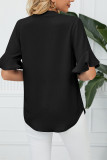 Plain V Neck Ruffles Flare Sleeves Top