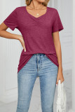 Plain V Neck Ruched Basic Top