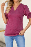 V Neck Puff Sleeves Plain Top
