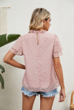 Plain Jacquard Spot Frilled Collar Double Ruffles Sleeves Top