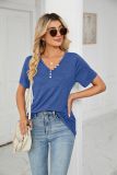 Plain V Neck Buttoned Jersey Top