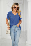 Plain V Neck Buttoned Jersey Top