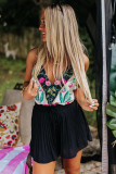 Black Drawstring Waist Flowy Pleated Shorts