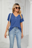Plain V Neck Buttoned Jersey Top