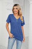 Plain V Neck Buttoned Jersey Top