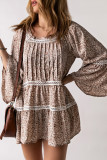 Beige Floral Hollowed Lace Trim Loose Tunic Top
