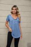 Plain Buttoned Spit Collar Ruffles Top